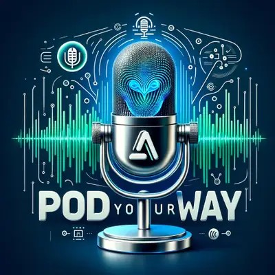Pod Your Way artwork — a chrome microphone over a green waveform
